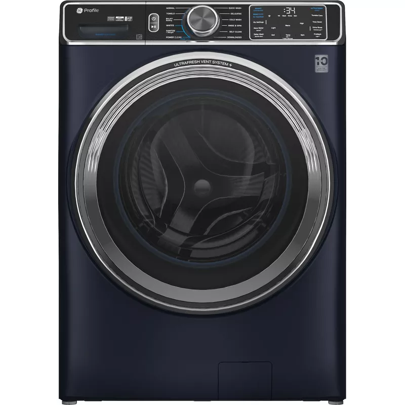 GE Profile - 5.3 Cu. Ft. Stackable Smart Front Load Washer with Steam and UltraFresh Vent System+ With OdorBlock - Saphire Blue