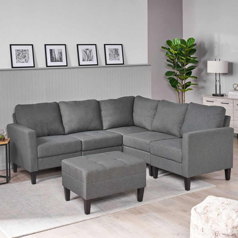 Zahra 6-piece Sofa Sectional with Ottoman by Christopher Knight Home - Dark Grey