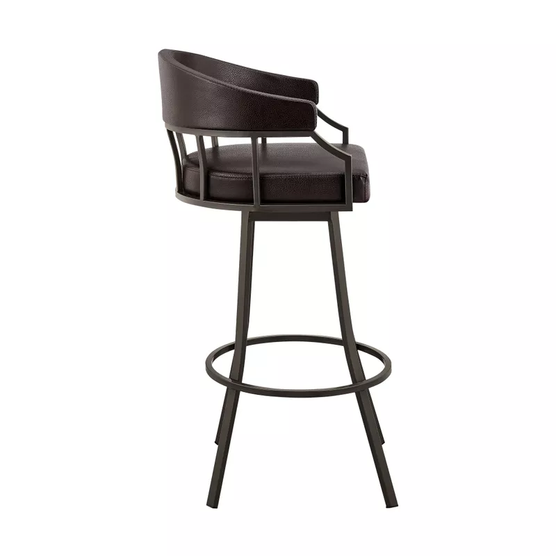 Valerie 30" Swivel Brown Faux Leather and Java Brown Metal Bar Stool