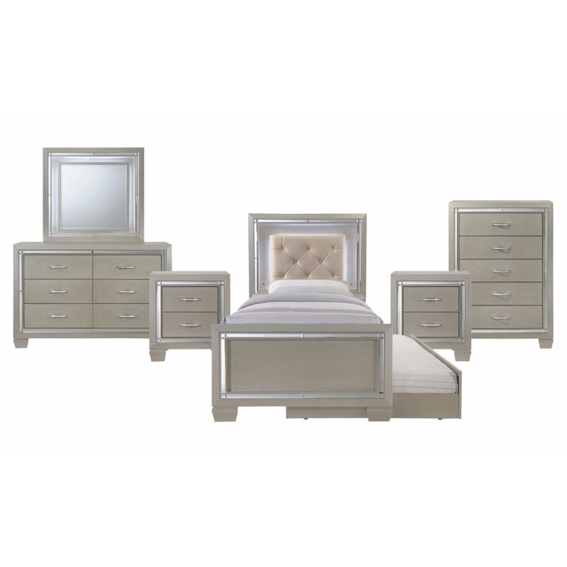 Silver Orchid Odette Glamour Youth Twin Platform w/ Trundle 6-piece Bedroom Set - Champagne