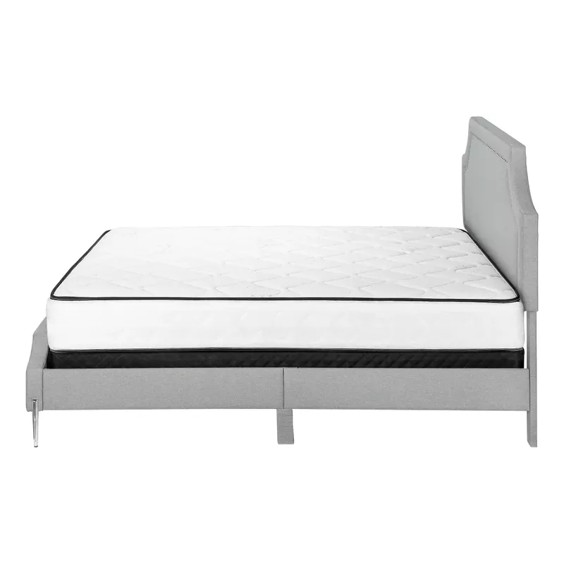 Bed - Queen Size / Grey Linen With Chrome Metal Legs