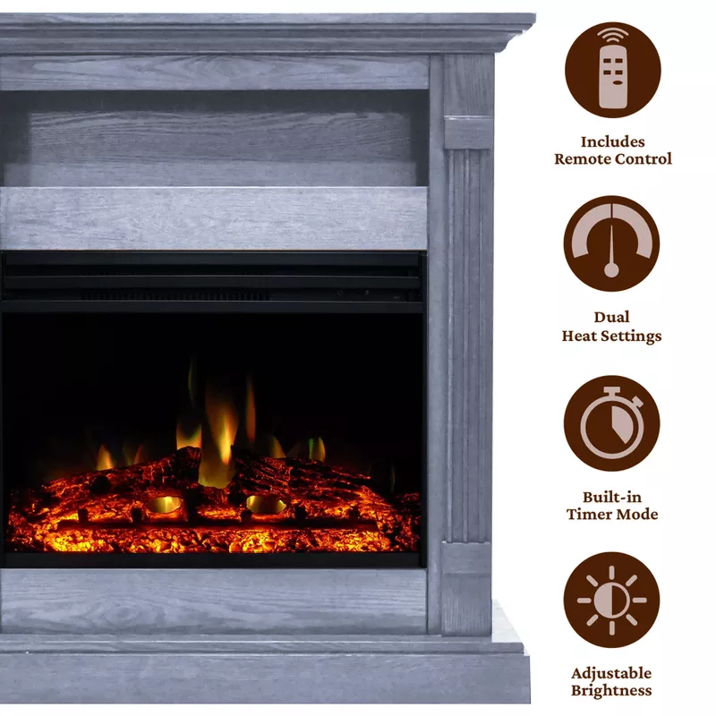 Sienna 34-In. Electric Fireplace Heater with Slate Blue Mantel, Enhanced Log Display, Multi-Color Flames, and Remote Control