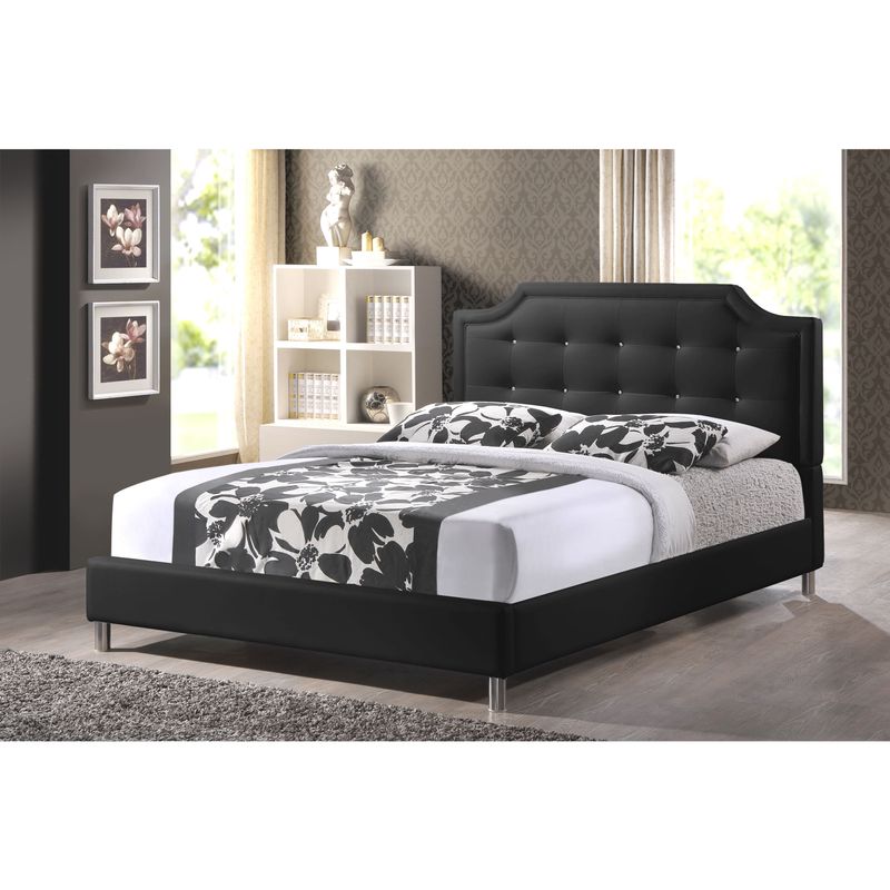 Baxton Studio Carlotta Modern Black Faux Leather Platform Bed with Upholstered Headboard - Queen Size Bed-Black