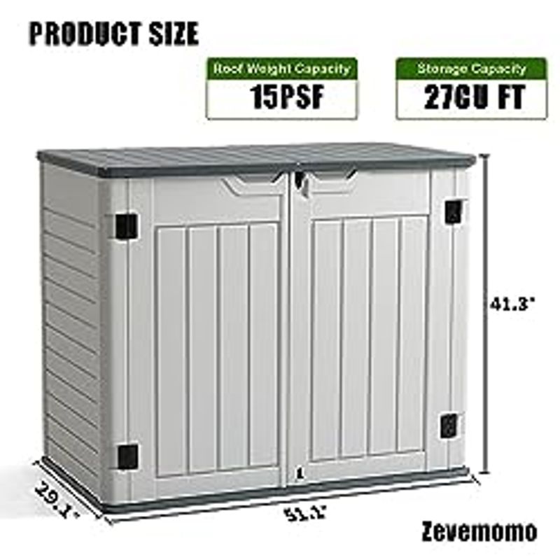 Zevemomo Resin Outdoor Storage Shed, All-Weather Horizontal Tool Shed w/o Shelf, Multi-Opening Door, Reinforced Floor, Lockable, 35 Cu.ft...