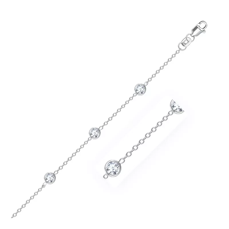14k White Gold Anklet with Round White Cubic Zirconia (10 Inch)