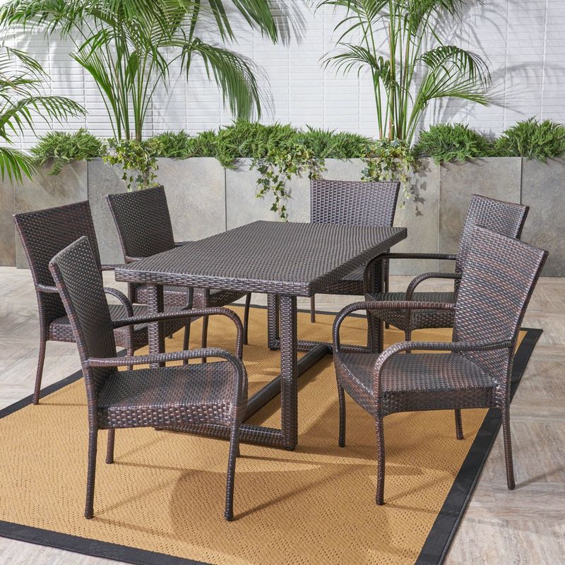 Melville Outdoor 7 Piece Wicker Dining Set by Christopher Knight Home - multi brown
