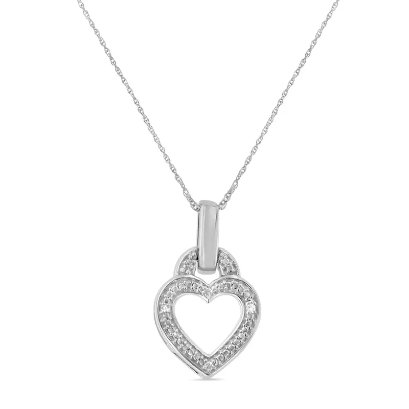 Sterling Silver 1/20ct TDW Round-cut Diamond Heart Pendant Necklace (H-I,I2)