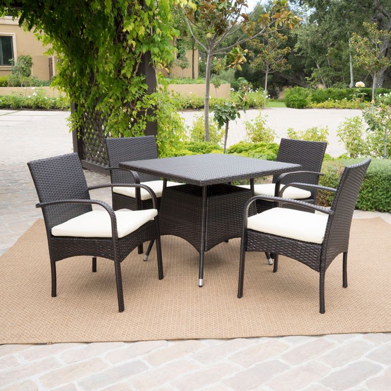 Patterson Outdoor 5-piece Wicker Dining Set with Cushions by Christopher Knight Home - Grey