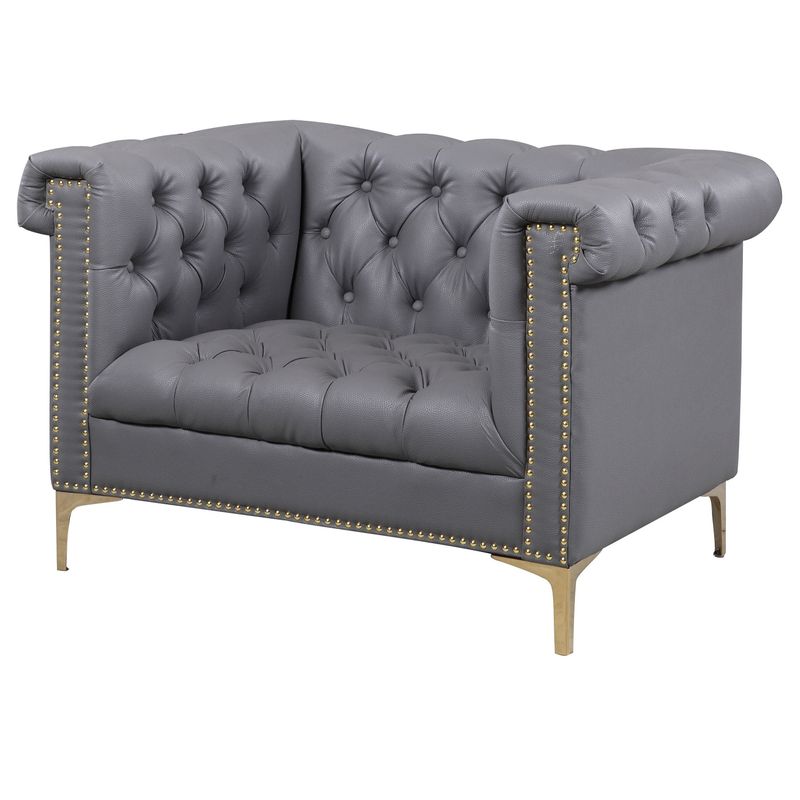 Chic Home Winston Grey Chrome/ Leather Button-tufted Lounge Chair with Goldtone Nailhead Trim - Winston Club Chair, Navy Blue Leather