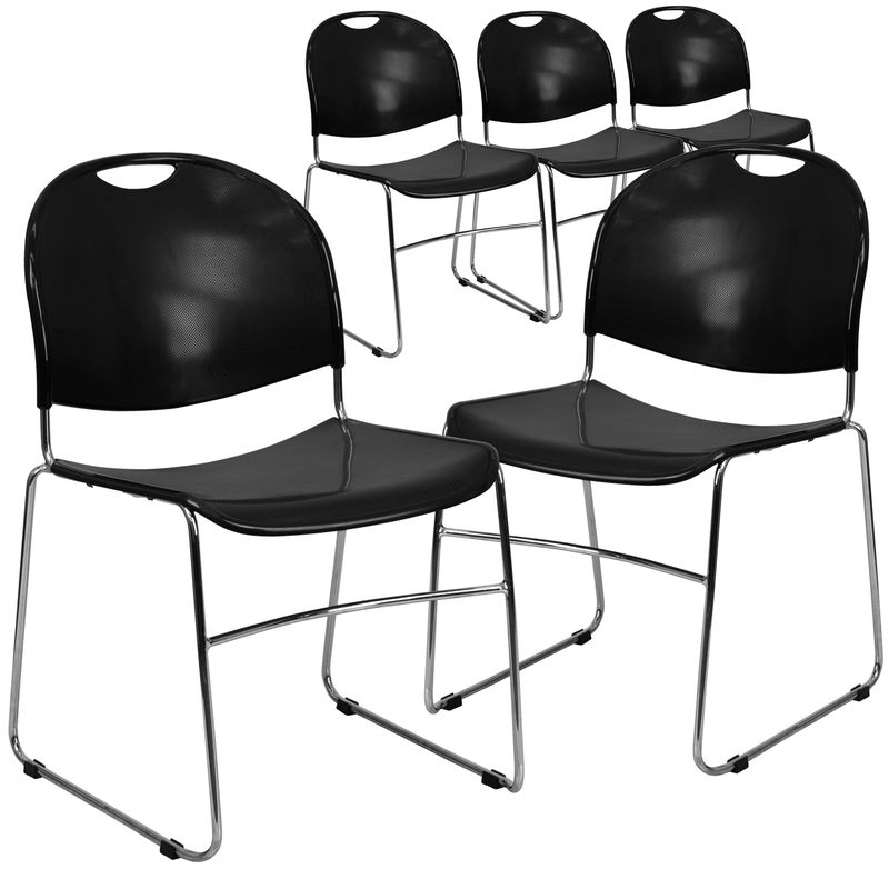 5 Pack Ultra-Compact School Stack Chair - Office Guest Chair/Student Chair - Green Plastic/Black Frame