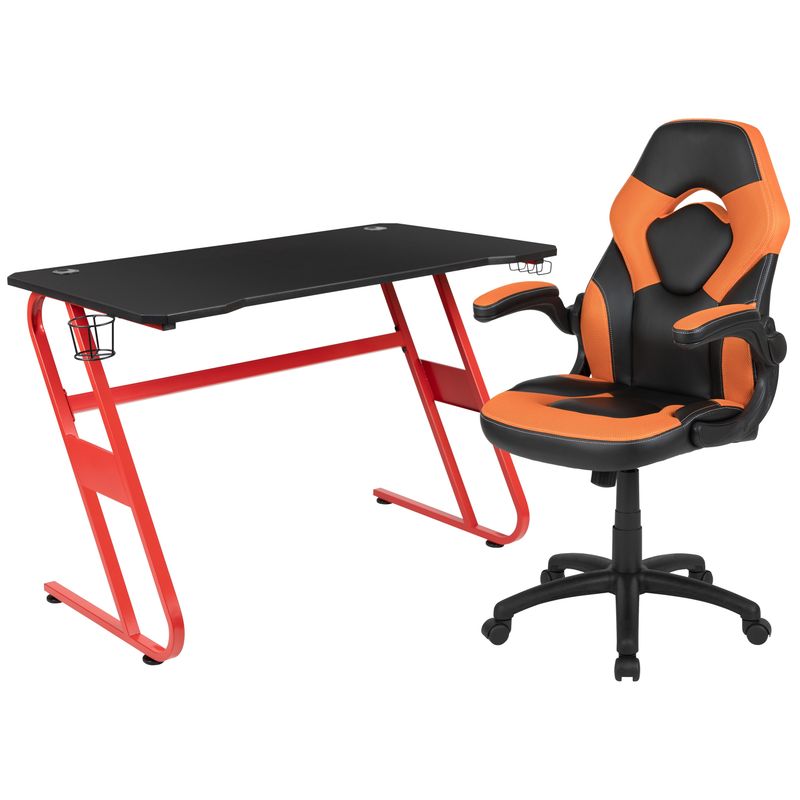 Gaming Desk and Chair Set with Cup Holder and Headphone Hook - Desk Bundle - Black