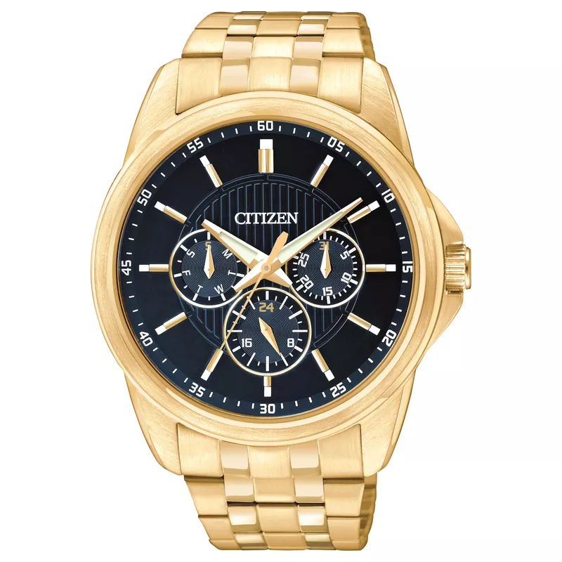 Citizen - Mens Gold-Tone Stainless Steel Chronograph Watch Black Dial