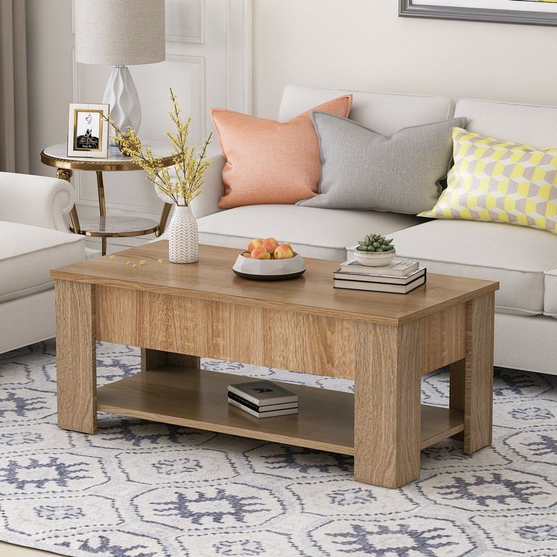 Lifting Top Coffee Table Desk with Storage - Brown