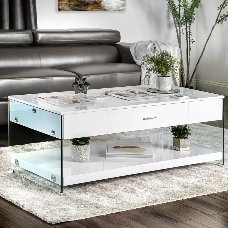 Contemporary Wood Storage Coffee Table in White