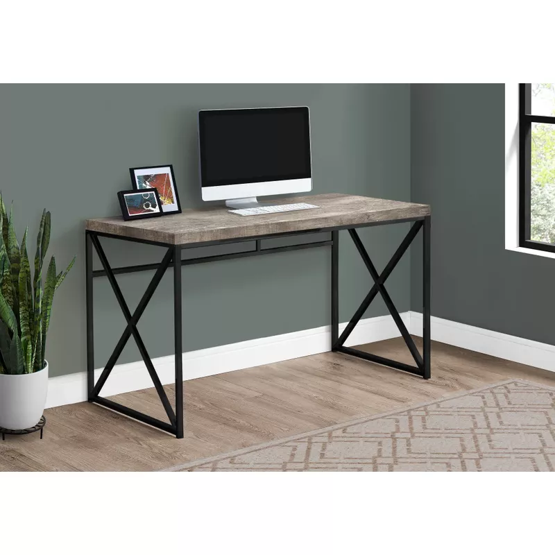 Computer Desk/ Home Office/ Laptop/ Work/ Metal/ Laminate/ Beige/ Black/ Contemporary/ Modern