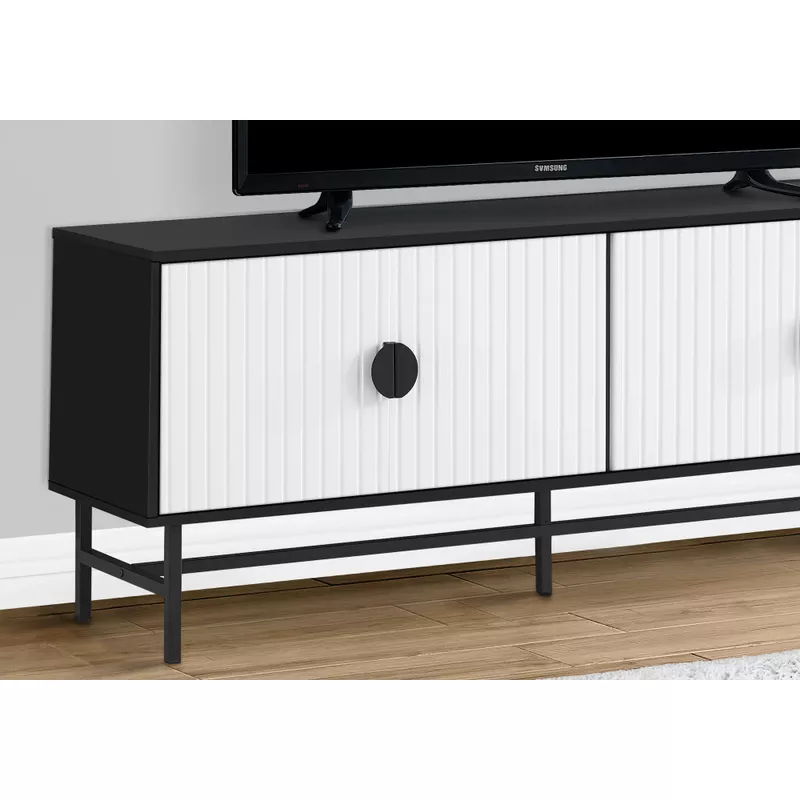 TV Stand - 60"L / Black / White Doors With Black Metal