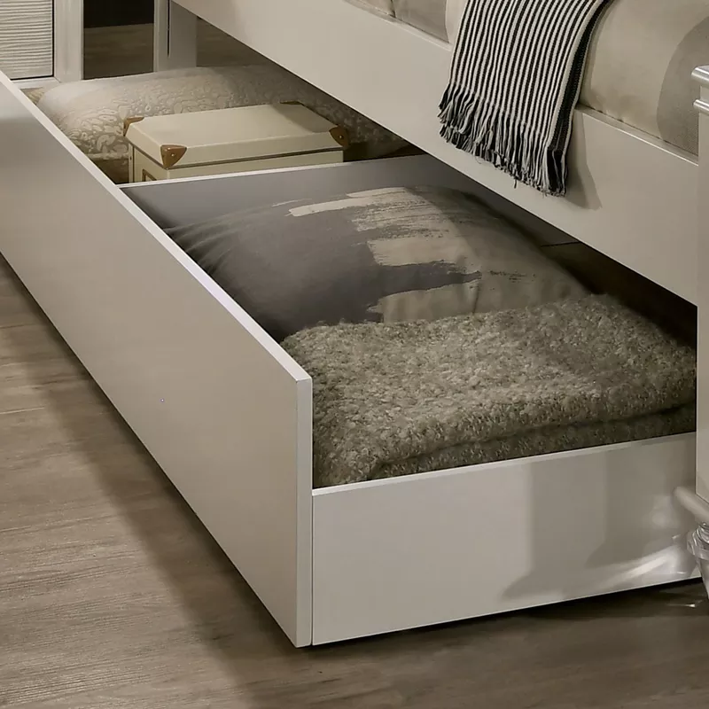 Contemporary Solid Wood Underbed Trundle with Wheel in Pearl White