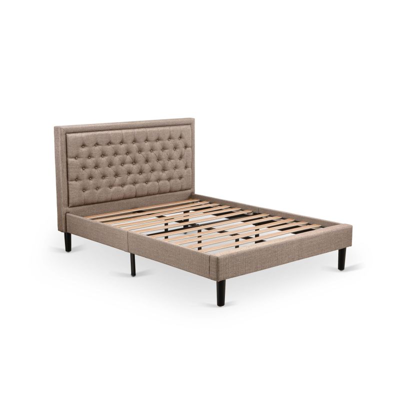 East West Furniture 3 Pc Bed Set - 1 Platform Bed Frame Dark Khaki Linen and Button Tufted Headboard - 2 Nightstand (Bed Option) -...