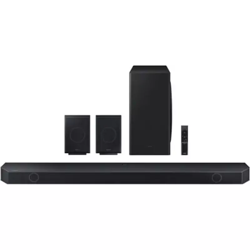 Samsung - Q series 9.1.4ch Wireless True Dolby Atmos Soundbar with Q-Symphony and Rear Speakers- Titan Black - Black