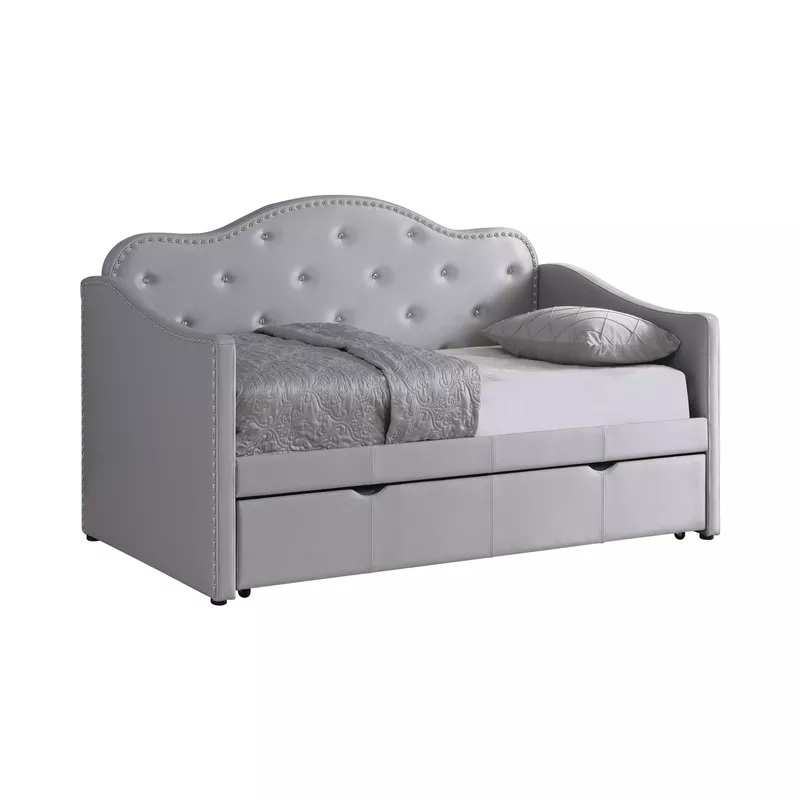 Upholstered Twin Daybed with Trundle Pearlescent Grey