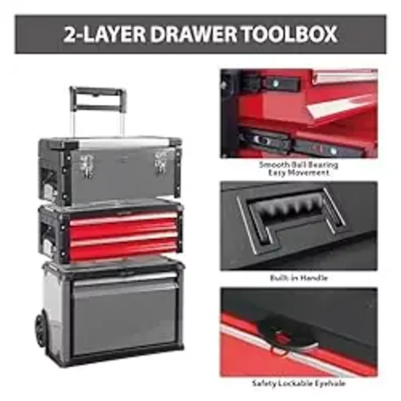 BIG RED TRJF-C305ABD-1 Garage Workshop Organizer: Portable Steel and Plastic Stackable Rolling Upright Trolley Tool Box