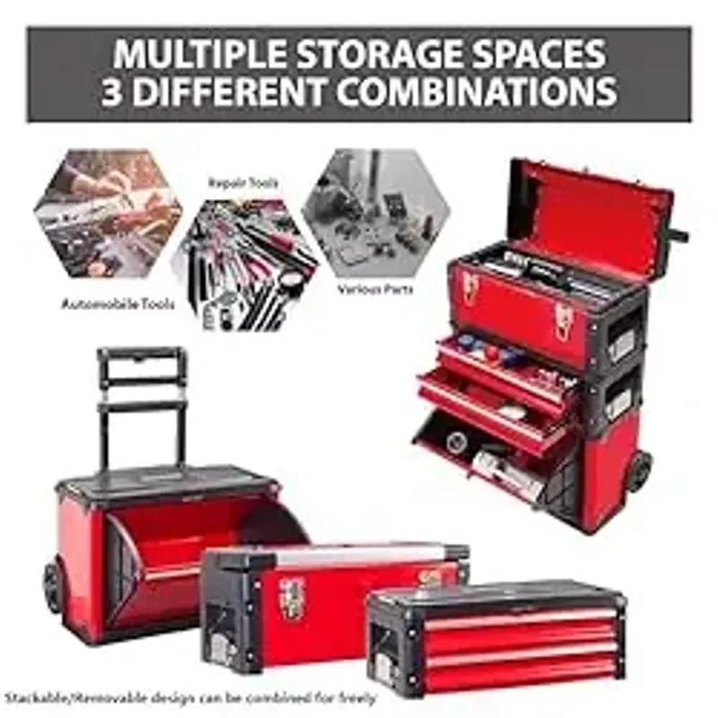 BIG RED TRJF-C305ABD-1 Garage Workshop Organizer: Portable Steel and Plastic Stackable Rolling Upright Trolley Tool Box