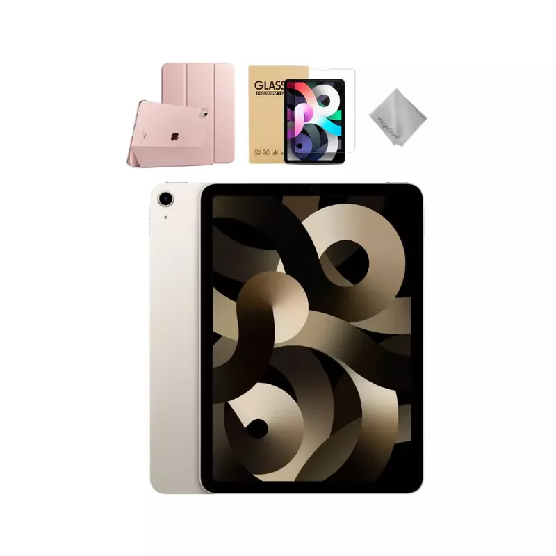 Apple - 10.9-Inch iPad Air - Latest Model - (5th Generation) with Wi-Fi - 256GB - Starlight With Rose Gold Case Bundle