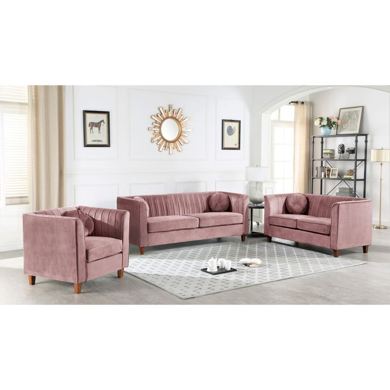 Lowery Kitts Velvet Classic Chesterfield Living Room Set - Grey