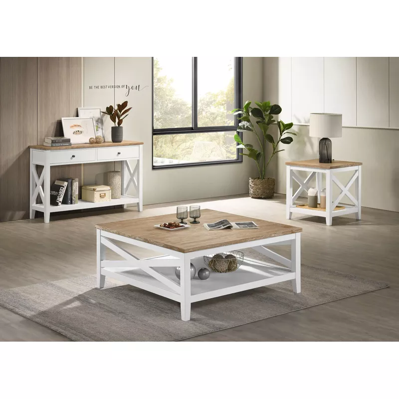 Maisy Square Wooden Coffee Table With Shelf Brown and White