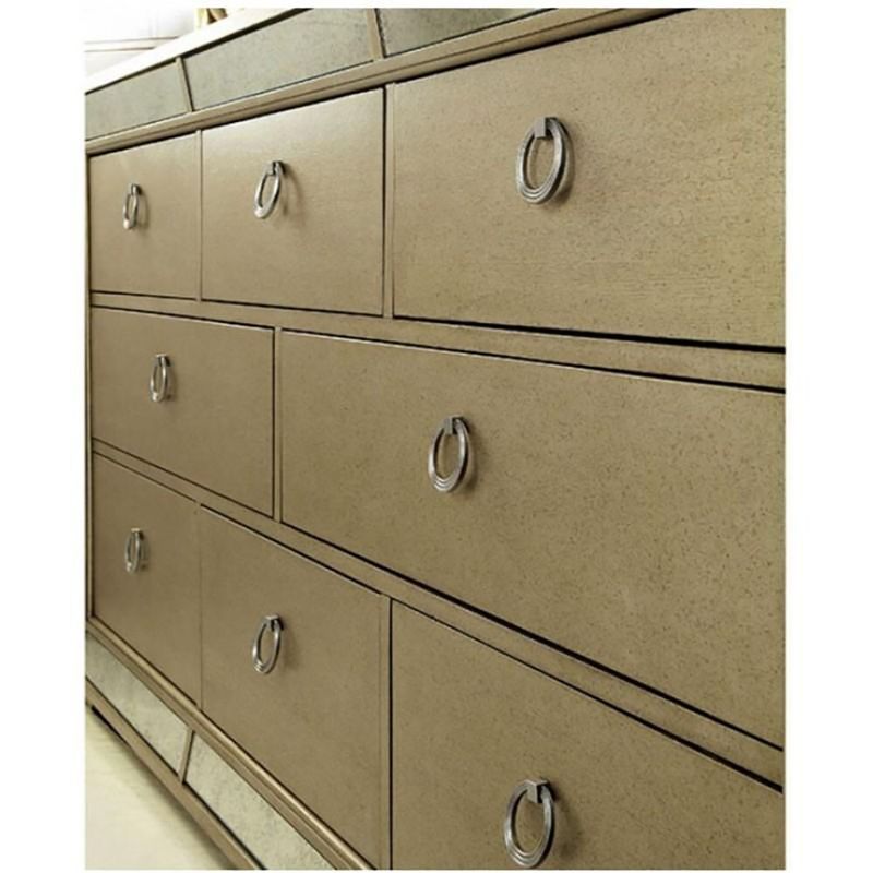 8 Drawers Dresser With Antique Mirror Panels, Champagne - Champagne