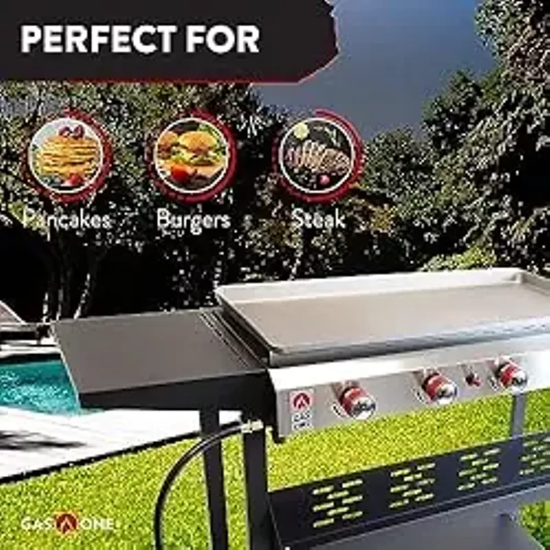 Gas One Flat Top Grill with 4 Burners - Premium Propane Grill with Outdoor Grill Cart - Stainless Steel Auto Ignition Camping Grill Outdoor Griddle - Easy Cleaning Grills Outdoor Cooking Propane