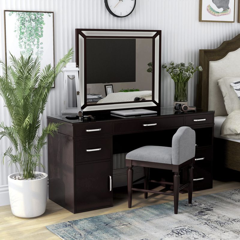 Furniture of America Zehr Contemporary Solid Wood Vanity Set - Obsidian Grey