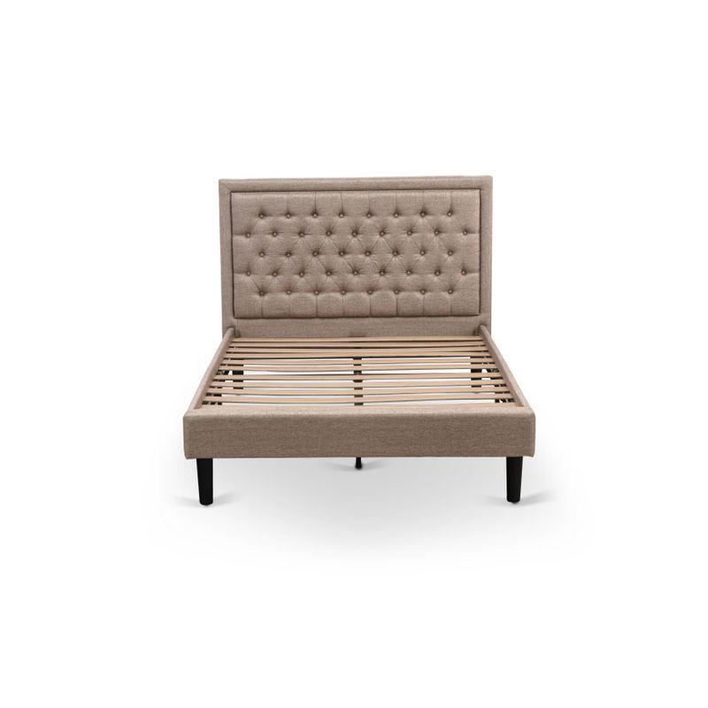East West Furniture 3 Pc Bed Set - 1 Platform Bed Frame Dark Khaki Linen and Button Tufted Headboard - 2 Nightstand (Bed Option) -...
