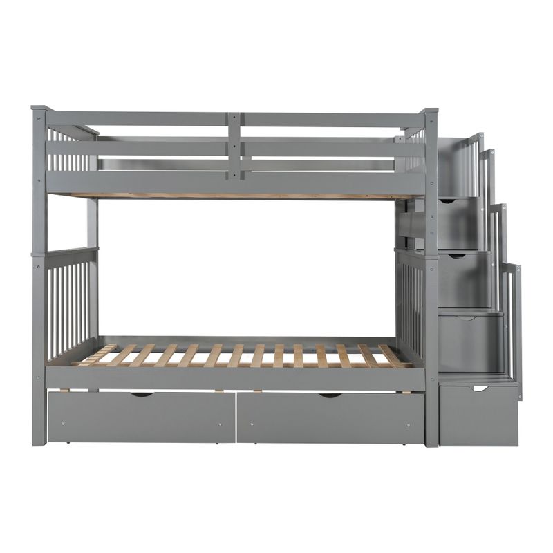 Full Over Full Bunk Bed with Shelves and 6 Storage Drawers - Grey