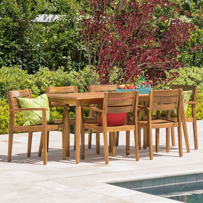 Stamford Outdoor 7-piece Rectangle Acacia Wood Dining Set by Christopher Knight Home - Grey - 3 and 4 Legs
