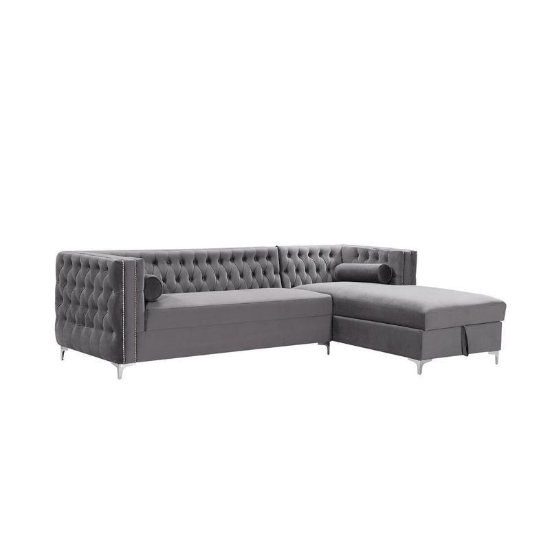 Antonio Tufted Velvet Sectional with RAF Chaise & Storage - Pink
