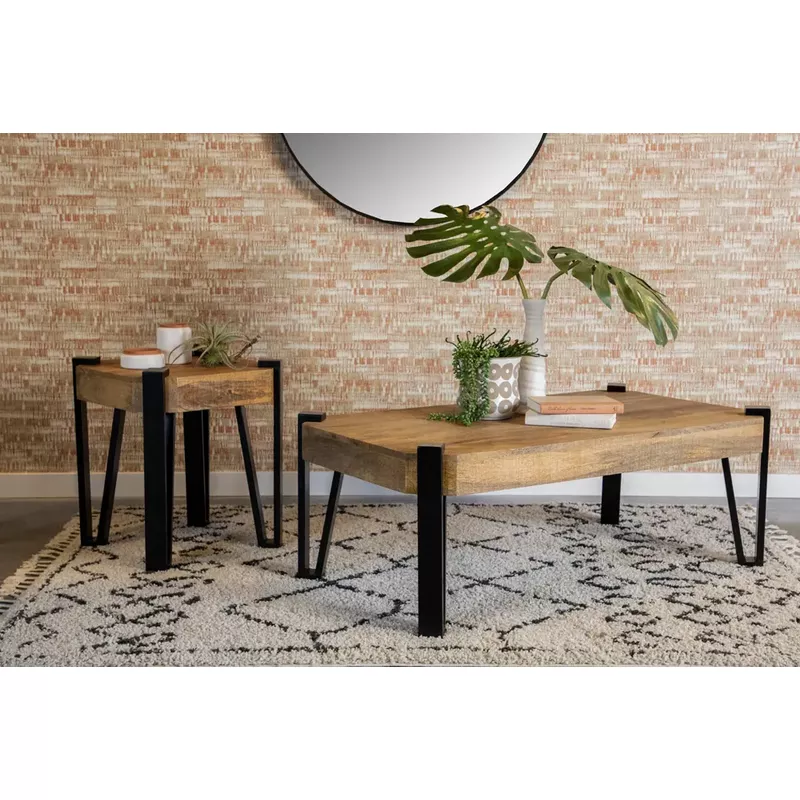 Winston Wooden Square Top End Table Natural and Matte Black