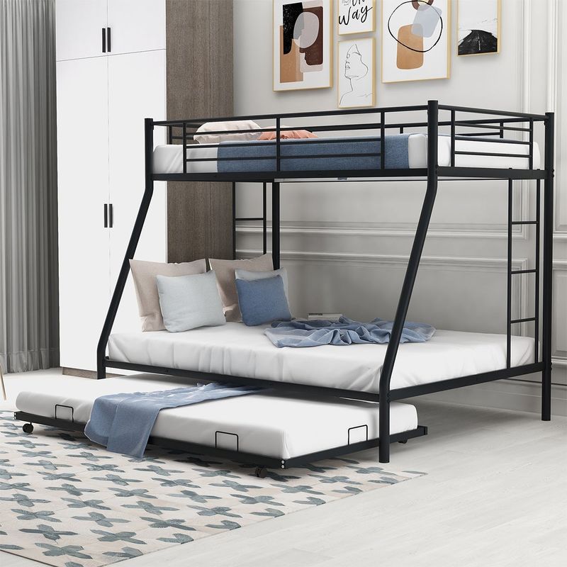 Merax Twin over Full Metal Bunk Bed with Twin-size Trundle - Black