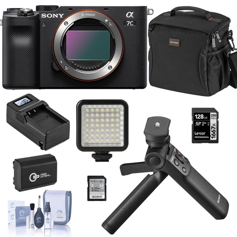 Sony Alpha 7C Mirrorless Digital Camera Black (Body Only) Bundle with Sony ACCVC1 Vlogger Accessory Kit, Bag, 128GB SD Card, Extra...
