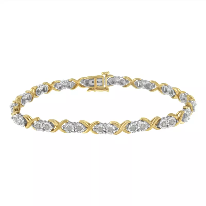 2 Micron 14K Yellow Gold Plated Sterling Silver 1ct. TDW Diamond X Link Bracelet (I-J,I3-Promo)