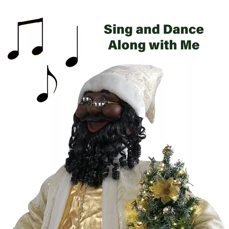 58" African American White/Gold Santa (Dancing/Music)