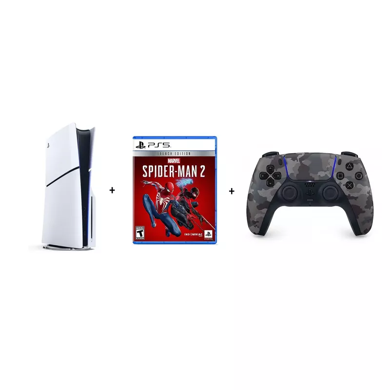 PlayStation 5 Slim - 1TB Disc Spider-Man 2 + PS5 DS Camo Controller BUNDLE