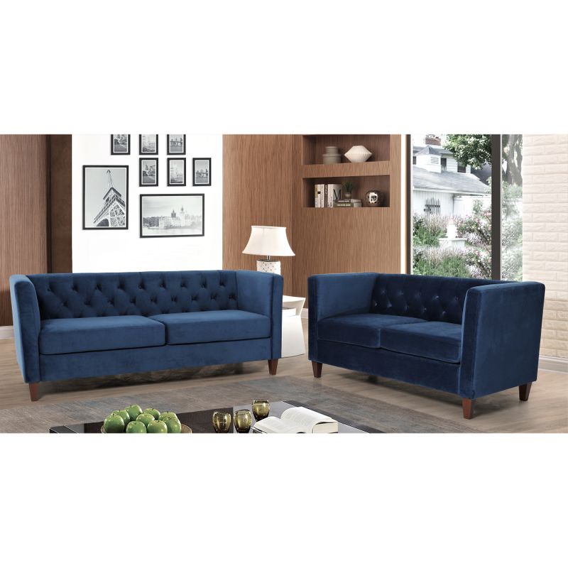 Lisette Velvet 2PCs Living Room Set Sofa & Loveseat - Prussian Blue