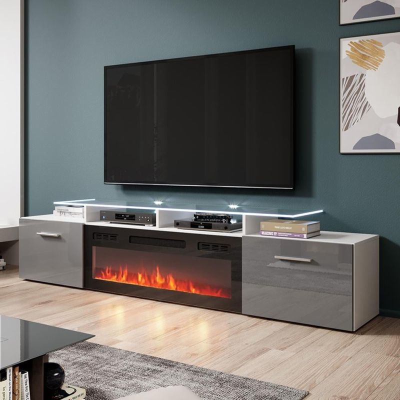 Rova EF Electric Fireplace Modern 75" TV Stand - Black