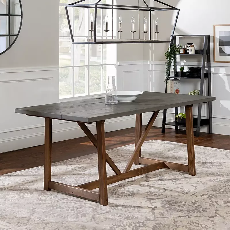 Walker Edison - 72" Farmhouse Trestle Solid Wood Dining Table - Gray