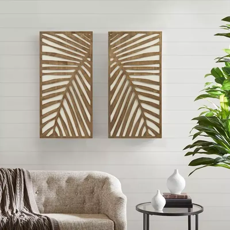 Birch Palms Two-tone 2-piece Wood Panel Wall Decor Set