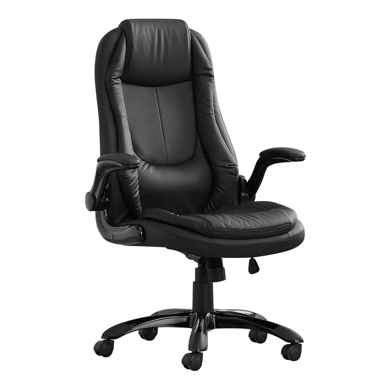 Office Chair/ Adjustable Height/ Swivel/ Ergonomic/ Armrests/ Computer Desk/ Work/ Metal/ Pu Leather Look/ Black/ Contemporary/ Modern