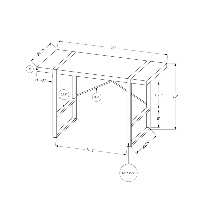 Computer Desk/ Home Office/ Laptop/ 48"L/ Work/ Metal/ Laminate/ Grey/ Black/ Contemporary/ Modern