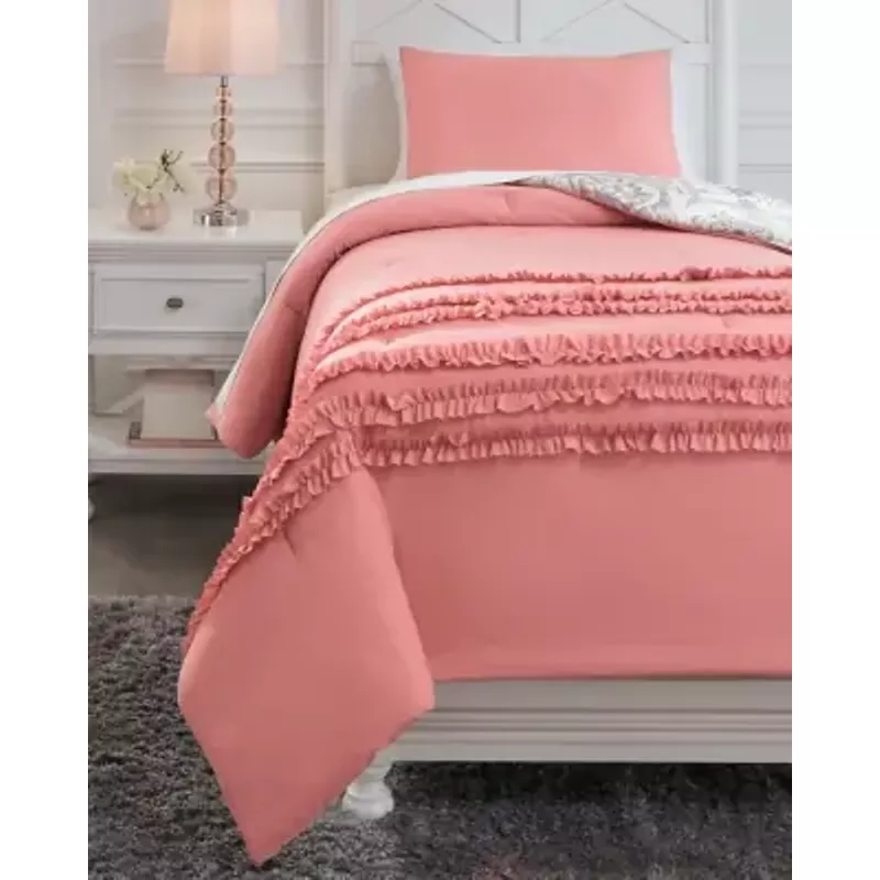 Pink/White/Gray Avaleigh Twin Comforter Set