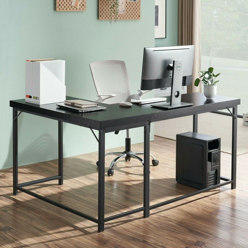 Mcombo Home Office Desks Modern Gaming Desk Corner Desk Industrial L-shaped Desk - Black